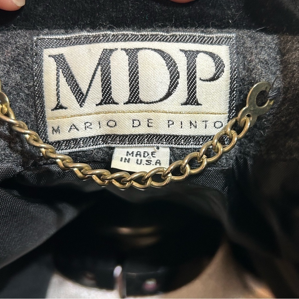 Vintage Mario de Pinto Wool Button Down Trench  Overcoat with Velvet Trim Large - Picture 13 of 16